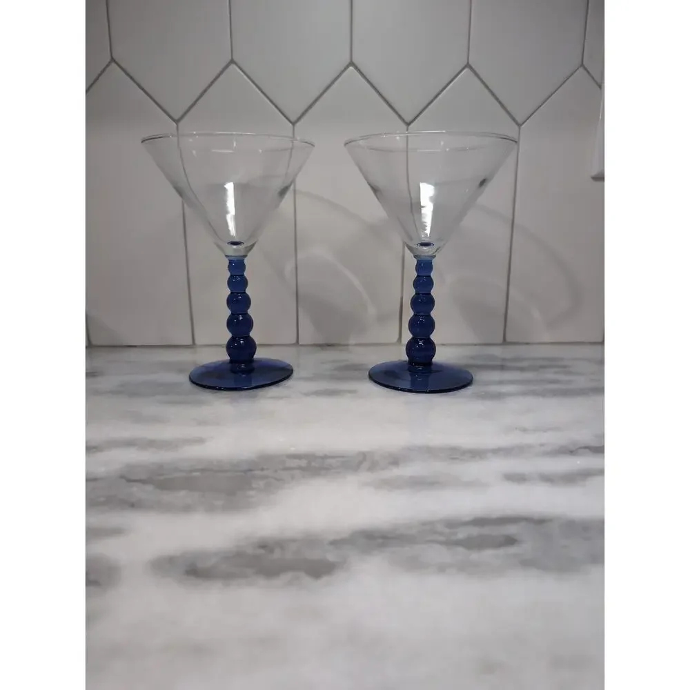 Libbey Metropolis Cobalt Blue Margarita Glasses, Set Of 2, Ball Stem Glassware - Picture 2 of 9